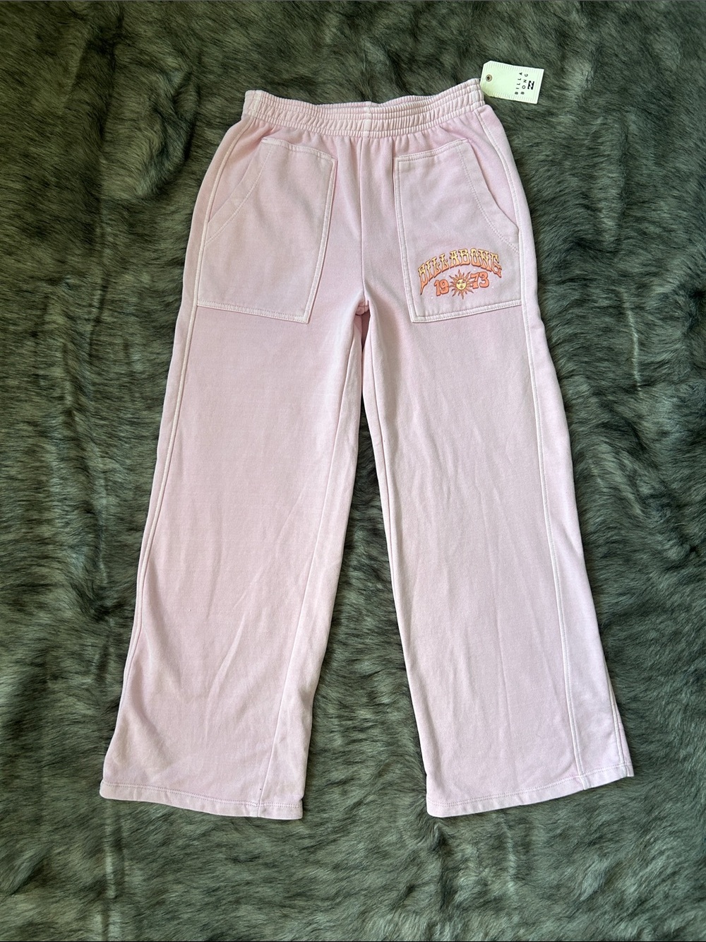 NWT Billabong Girls Wave Maker Sweatpants Lilac Smoke Crop Wide Leg Pink Large